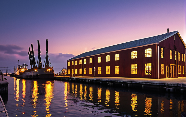 Revitalized Port Creative Hub**
An old, rustic port warehouse has been dramatically transformed into a bustling contemporary art gallery and creative hub. Its weathered industrial architecture now hosts vibrant graffiti and modern sculptures. Giant, dormant cranes are repurposed as part of an elaborate light and sound installation, casting a mesmerizing glow over the dock area. The scene captures a blend of industrial heritage with cutting-edge art, symbolizing urban revitalization and cultural rebirth in a coastal city.
2. **